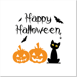 Happy Halloween Cat Pumpkin Posters and Art